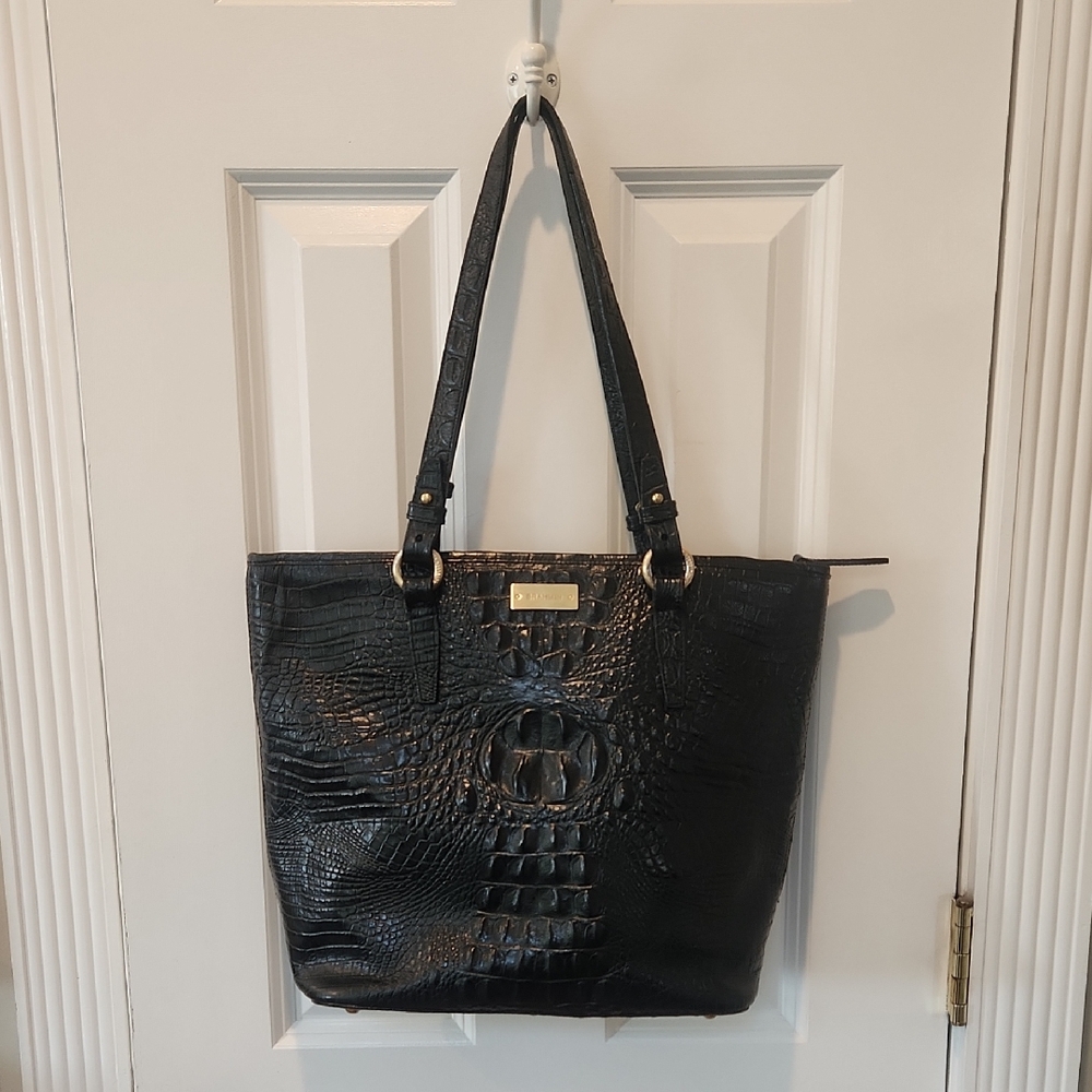 Brahmin Black Croc-Embossed Tote